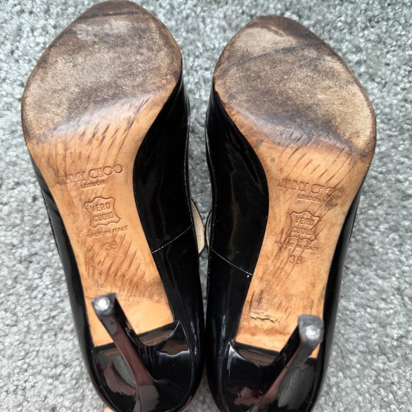 Jimmy Choo T-Strap Stiletto Mary Jane Black Patent Leather Pumps - Picture 7 of 9